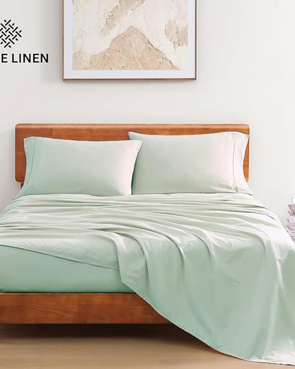 LANE LINEN RV Queen Sheets Set - 100% Organic Cotton 15" Deep Pocket Fitted Camper Sheets - (Short Queen, Cool Blue) - LeafyLoom