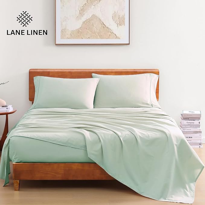 LANE LINEN 100% Organic Cotton Twin Bed Sheet Set, 3 Pc Twin Size Bed Sheets, Soft & Breathable Twin Sheet Set Boys, Hotel Style Bedding Sheets & Pillowcases, 15" Deep Twin Fitted Sheet - Cool Blue - LeafyLoom