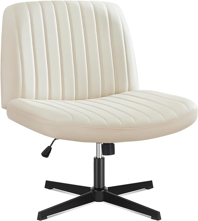 Sweetcrispy Office Chair No Wheels - Armless Desk Chair No Wheels Cross Legged Office Chair Wide Swivel Home Office Desk Chairs - LeafyLoom