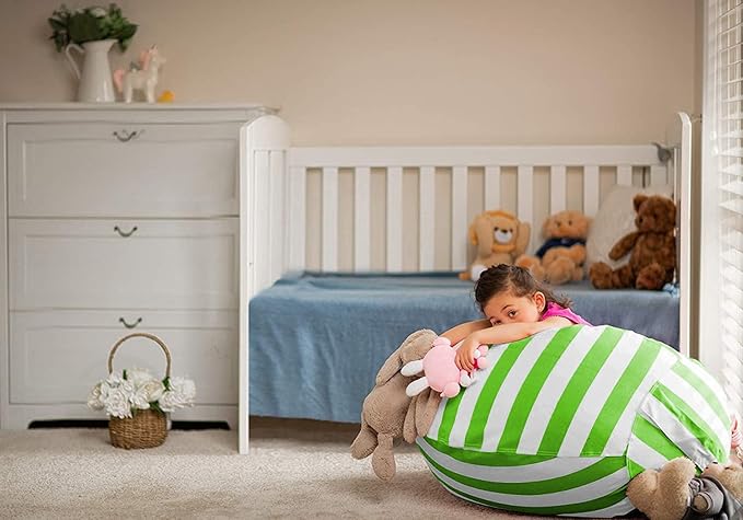 Wekapo Stuffed Animal Storage Bean Bag Chair Cover for Kids | Stuffable Zipper Beanbag for Organizing Children Plush Toys Large Premium Cotton Canvas (Green, XX-Large) - LeafyLoom