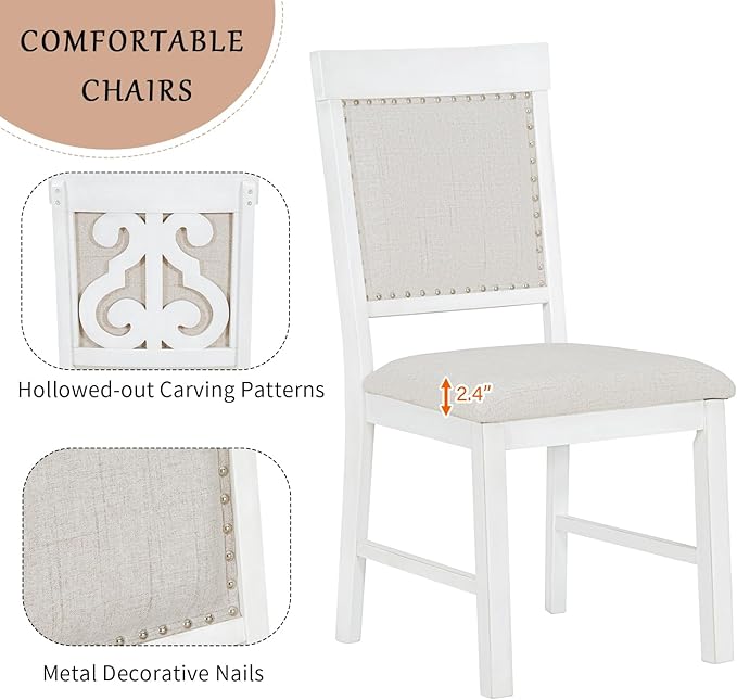 NicBex Dining Table Set for 4 Kitchen & Dining Room Tables 5-Piece Retro Dining Set, Rectangular Wooden Dining Table and 4 Upholstered Chairs for Dining Room and Kitchen, Brown + White - LeafyLoom