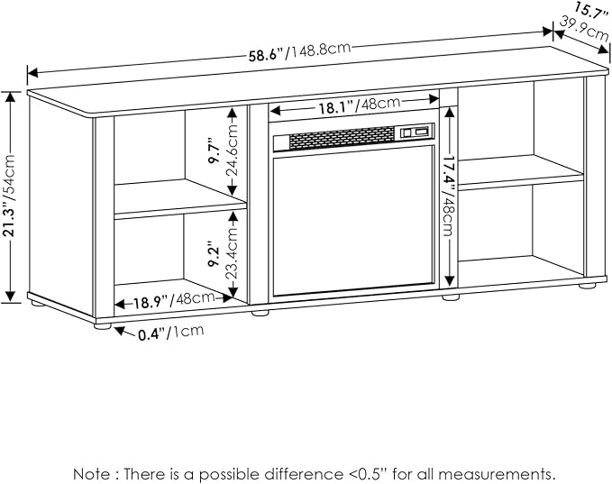Furinno Classic 60 Inch TV Stand with Fireplace, Solid White - LeafyLoom
