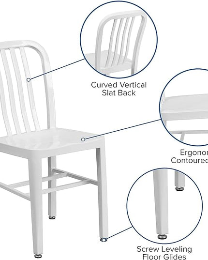 Flash Furniture Commercial Grade White Metal Indoor-Outdoor Chair - LeafyLoom
