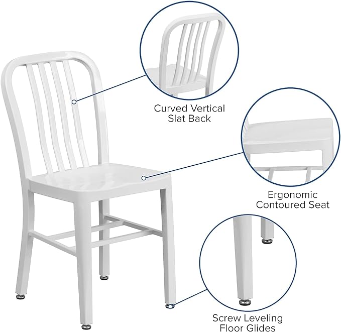 Flash Furniture Commercial Grade White Metal Indoor-Outdoor Chair - LeafyLoom