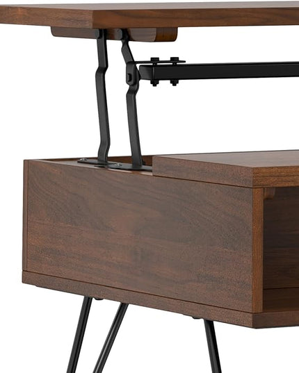 SIMPLIHOME Hunter 36 inch Wide Rectangle Industrial Small Lift Top Coffee Table in Walnut for The Living Room and Family Room - LeafyLoom