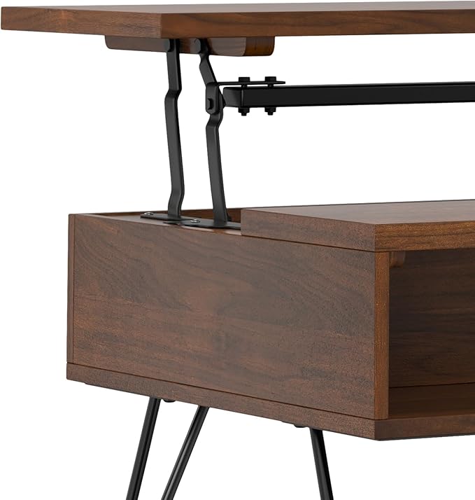 SIMPLIHOME Hunter 36 inch Wide Rectangle Industrial Small Lift Top Coffee Table in Walnut for The Living Room and Family Room - LeafyLoom
