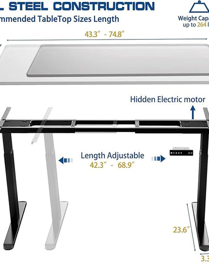 AIMEZO Heavy Duty Standing Desk Frame, Dual Motor Electric Height Adjustable Sit Stand Desk Frame with 4 Memory Preset Button, USB Charging Port for Home Office (2 Tier Legs, Black) - LeafyLoom
