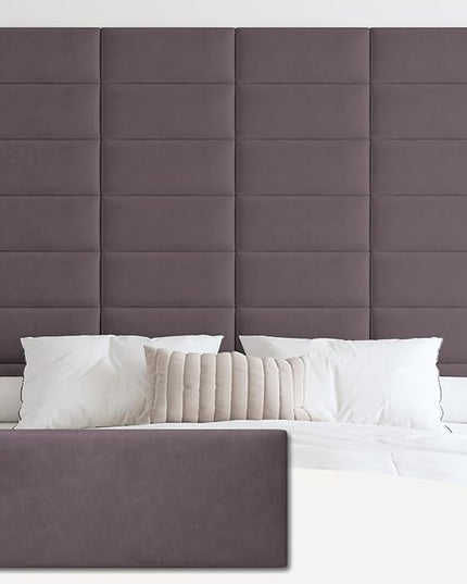 Wall Mounted Upholstered Headboard King, 3D Peel and Stick Soundproof Wall Panels, Reusable and Removable Padded Headboard Leather Bed Headboard, 12 Panels Headboard 9.84" x 23.62", Dark Purple - LeafyLoom