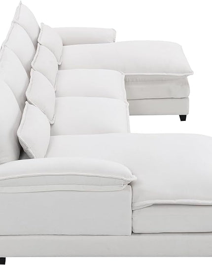 U Shaped Modular Sectional Sofa with Double Chaise Lounge, Chenille Upholstered Symmetrical Cloud Couch with Solid Wood Legs and Waist Pillows, 6 Seater Large Sofa&Couch for Living Room Office - LeafyLoom