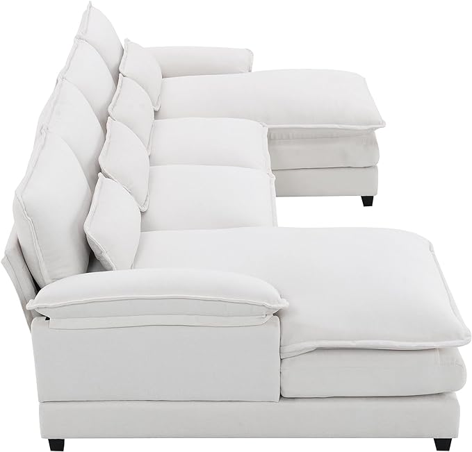 U Shaped Modular Sectional Sofa with Double Chaise Lounge, Chenille Upholstered Symmetrical Cloud Couch with Solid Wood Legs and Waist Pillows, 6 Seater Large Sofa&Couch for Living Room Office - LeafyLoom