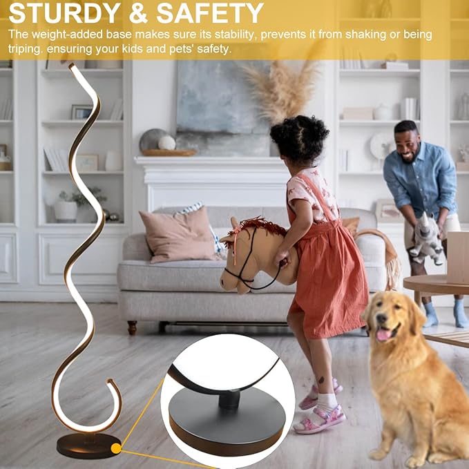 Spiral LED Floor Lamp, 40W Dimmable Modern Floor Lamps for Living Room with Remote Control, Stepless Adjustable Colors & Brightness Standing Lamp Reading Corner Floor Lamp for Bedroom - Black - LeafyLoom