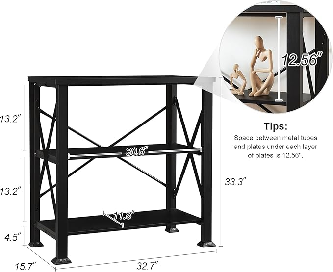 HOMBAZAAR Bookshelf, 3-Tier Industrial Bookshelf, Etagere Bookcases and Bookshelves, Small Bookshelf Storage Organizer, Freestanding Bookshelf for Living Room, Bedroom and Home Office,Black - LeafyLoom