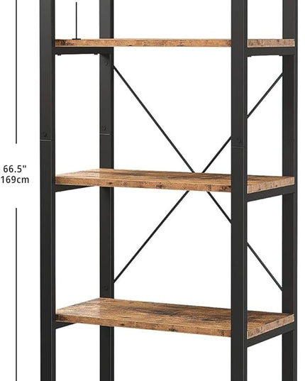 IRONCK Bookshelf 5-Tier Ladder Shelf 110lbs/shelf Vintage Industrial Style Bookcase for Home Decor, Office Decor - LeafyLoom