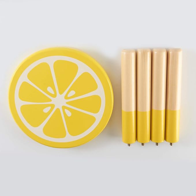 9 Inch Kids Solid Hard Wood Fruit Chair, Crafted Hand-Painted Wood with Assembled Four-Legged Sitting Stool, Bedroom, Playroom, Lemon Furniture Stool for Children,Toddler, Boys, Girls (Lemon) - LeafyLoom
