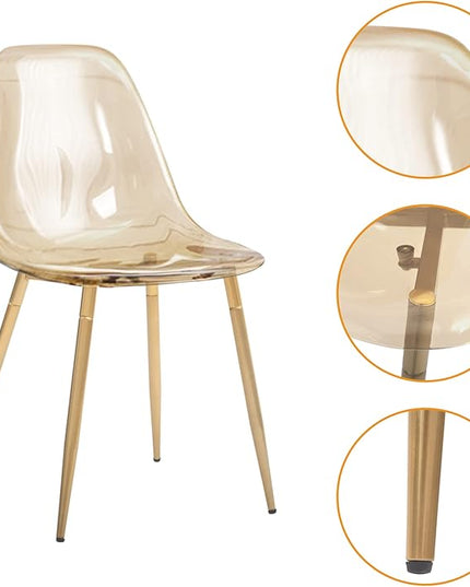 CangLong Kitchen Modern Dining, Desk Side Chair with Metal Legs, Set of 4, Amber Transparent - LeafyLoom