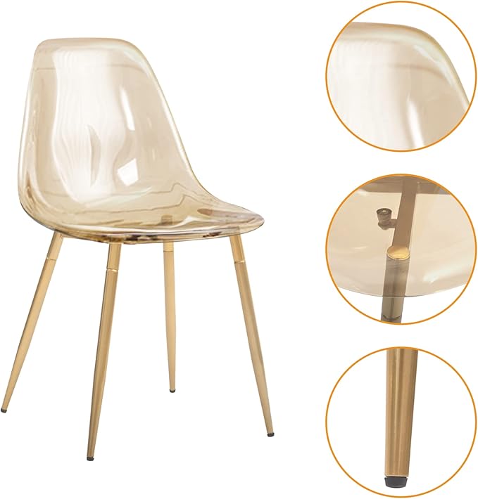 CangLong Kitchen Modern Dining, Desk Side Chair with Metal Legs, Set of 4, Amber Transparent - LeafyLoom