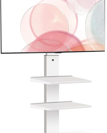 FITUEYES Iron Base Universal Floor TV Stand with Swivel Mount Space Saving for 26-65 Inch LED LCD OLED Plasma Flat Panel or Curved Screen TVs Height Adjustable Wire Management with 2 Shelves White - LeafyLoom