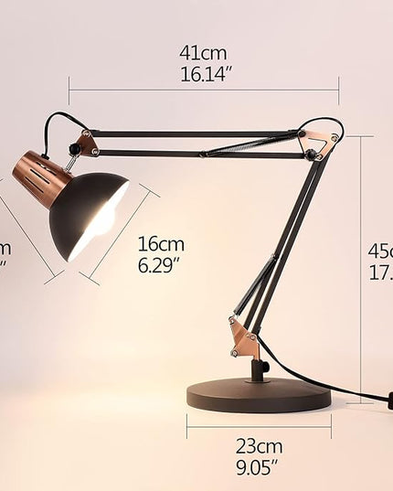 FIRVRE Metal Desk Lamp Adjustable Goose Neck Architect Table Lamp Sandy Black Tall Reading Light Swing Arm Desk Lamp with Clamp Eye-Caring for Bedroom Bedside Study Home Office Library Workplace - LeafyLoom