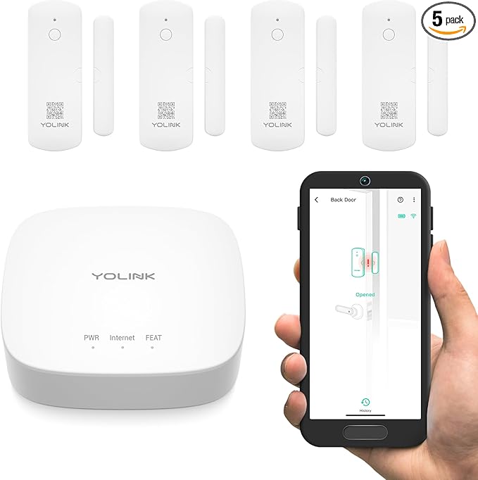YoLink LoRa Smart Door Sensor Starter Kit: - 1/4 Mile Open-Air Range, Door Left-Open Reminders,5 Years Battery Life, SMS/Text, Email & App Alerts, Alexa, IFTTT, Home Assistant YoLink
