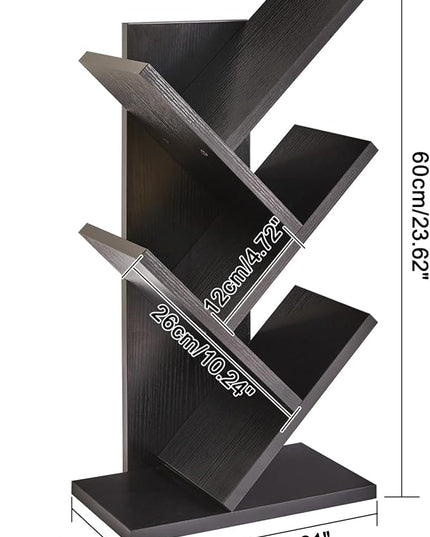YMYNY 4 Tier Tree Bookshelf, Small Bookcase, Modern Wood Book Storage Rack, Freestanding Book shelf for Books/Movies/CDs, Narrow Display Rack for Living Room, Home Office, Black UHBC014B - LeafyLoom