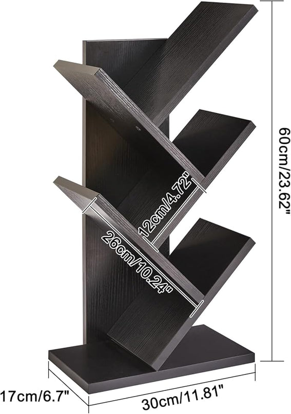 YMYNY 4 Tier Tree Bookshelf, Small Bookcase, Modern Wood Book Storage Rack, Freestanding Book shelf for Books/Movies/CDs, Narrow Display Rack for Living Room, Home Office, Black UHBC014B - LeafyLoom