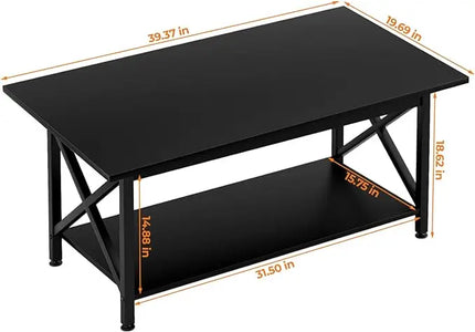 GreenForest Coffee Table with Storage, 39inch Modern Coffee Tables for Living Room, X-Frame Design Farmhouse Black Coffee Table Space Saving Living Room Tables, Easy Assembly, Black - LeafyLoom