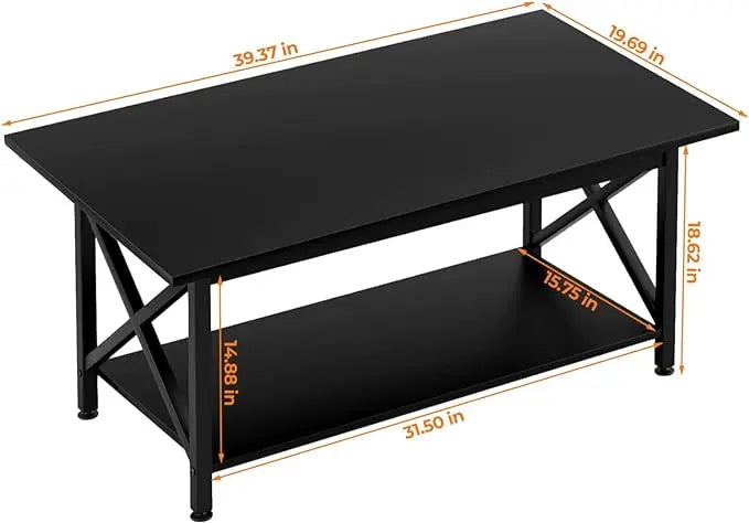 GreenForest Coffee Table with Storage, 39inch Modern Coffee Tables for Living Room, X-Frame Design Farmhouse Black Coffee Table Space Saving Living Room Tables, Easy Assembly, Black - LeafyLoom