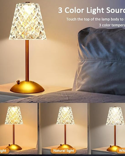 Cordless Metal Desk Lamp, Touch Sensor Control LED Table Lamp,3 Color Stepless Dimmable Battery Powered Lamp,Night Light for Kids Nursery,Bedroom/Desk/Cafe (Gold-1) - LeafyLoom