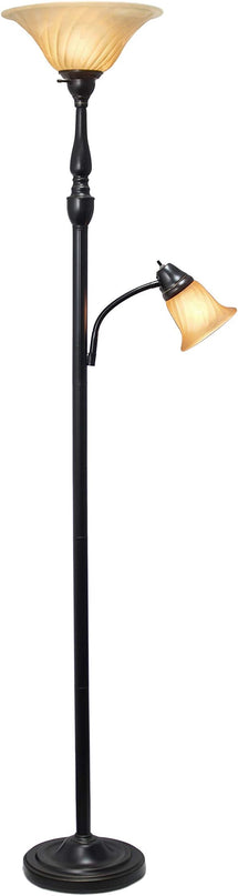 Elegant Designs LF2003-RBA 2 Light Mother Daughter Floor Lamp with Amber Marble Glass Shades, Restoration Bronze and Amber - LeafyLoom