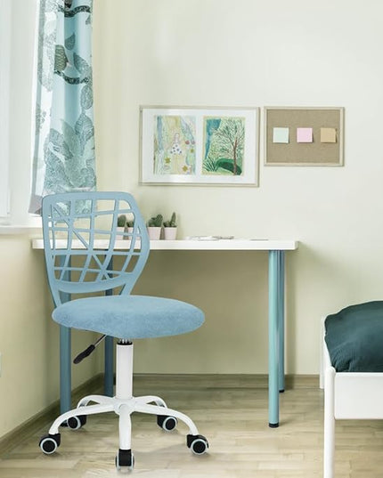 FurnitureR Child Desk Chair Office Chair Adjustable Kids Computer Task Chair Desk Chairs Swivel Armless Children Study Chair with Rolling Wheels, Light Blue - LeafyLoom