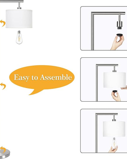 Boncoo Floor Lamps for Living Room, Standing Lamp Tall with Adjustable Silk Shade, Modern Stepless Dimmable Floor Lamp, LED Reading Standing Light for Bedroom Office Dorm Room, 9W Bulb Included - LeafyLoom