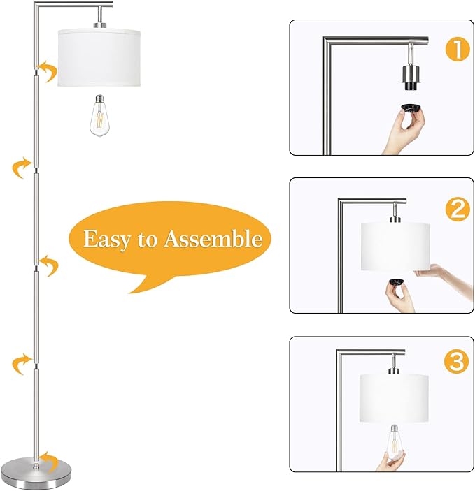 Boncoo Floor Lamps for Living Room, Standing Lamp Tall with Adjustable Silk Shade, Modern Stepless Dimmable Floor Lamp, LED Reading Standing Light for Bedroom Office Dorm Room, 9W Bulb Included - LeafyLoom
