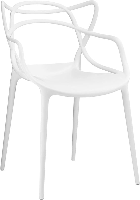 Modway Entangled Modern Molded Plastic Kitchen and Dining Room Arm Chair in White - Fully Assembled - LeafyLoom