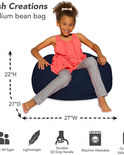 Posh Creations Bean Bag Chair for Kids, Teens, and Adults Includes Removable and Machine Washable Cover, Solid Navy Blue, 27in - Medium - LeafyLoom