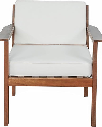 Outdoor Patio Furniture Set with Acacia Wood L-shaped Sectional Sofa, Armchair and A Small Table, 4-Piece for Gardens Backyards Balconies, Onesize, Beige Cushions - LeafyLoom
