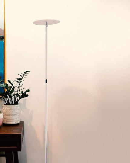 Brightech Sky LED Torchiere Super Bright Floor Lamp - Contemporary, High Lumen Light for Living Rooms and Offices - Dimmable, Indoor Pole Uplight for Bedroom Reading - White - LeafyLoom