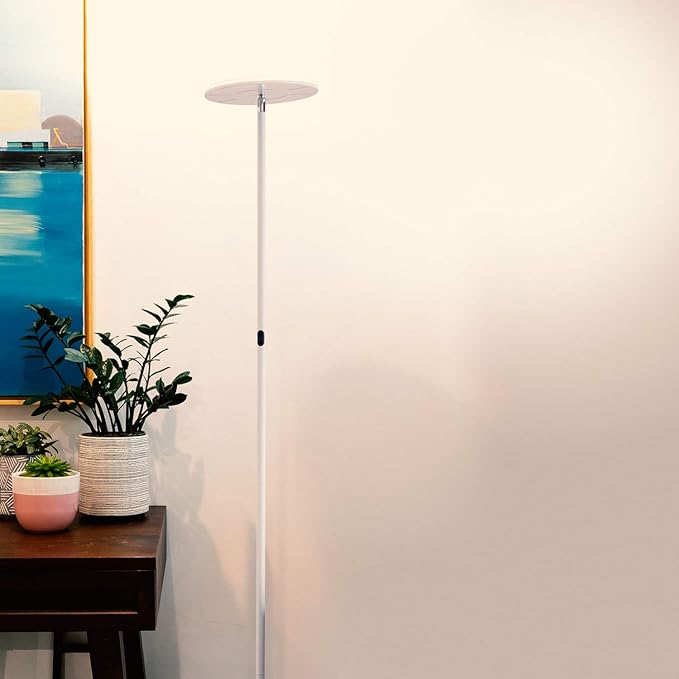Brightech Sky LED Torchiere Super Bright Floor Lamp - Contemporary, High Lumen Light for Living Rooms and Offices - Dimmable, Indoor Pole Uplight for Bedroom Reading - White - LeafyLoom