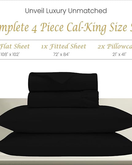 Bluemoon Homes California King Sheets Thread Count 1000 Deep Pocket 100% Egyptian Cotton Cal King Sheets Hotel Luxury Fits Mattress Up to 18 inches, Solid Pattern 4-Piece BedSheet (Black) - LeafyLoom