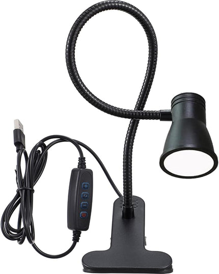 3W 5V USB Portable LED Clip Desk Table Headboard Lamp 3 Colors Changeable Dimmable Adjustable 15" Arm for Reading Working Drawing (15" Clip Light Horn Style) - LeafyLoom