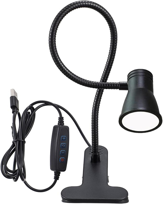 3W 5V USB Portable LED Clip Desk Table Headboard Lamp 3 Colors Changeable Dimmable Adjustable 15" Arm for Reading Working Drawing (15" Clip Light Horn Style) - LeafyLoom