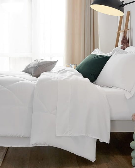 CozyLux Twin Bed in a Bag Comforter Sets with Comforter and Sheets 5-Pieces for Girls and Boys White All Season Bedding Sets with Comforter, Pillow Sham, Flat Sheet, Fitted Sheet and Pillowcase - LeafyLoom