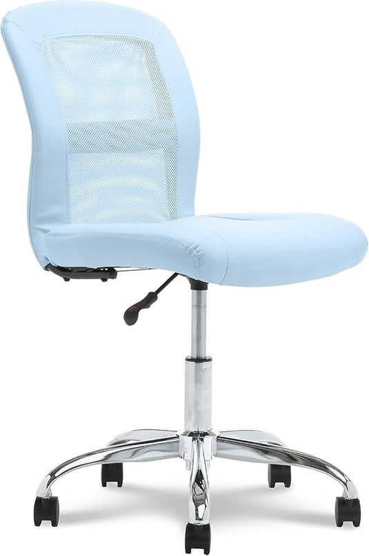 Serta Essential Armless Desk Chair Small TaskChair with Wheels, Breathable Mesh Back, SertaQuality Foam Cushion Seat for Comfort, Functional, Lightweight and Versatile, Task, Sky Blue - LeafyLoom