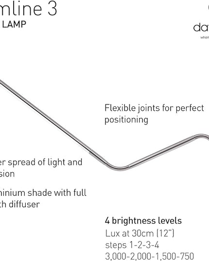 Daylight Company, LLC U35108 Slimline 3 Table Lamp-LED-80 CRI-Eye Care-4 Brightness Levels, 3,000 LUX at 30 cm, 1,065 LUMENS-4 Step DIMMER Mode, Brushed Steel, 25.6 x 30 x .8 - LeafyLoom