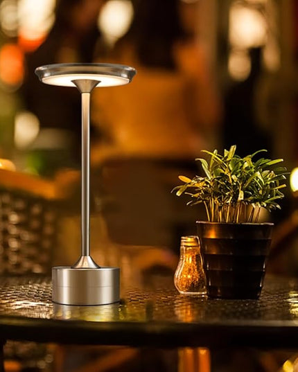 Portable Metal Desk Lamp, 3-Levels Brightness Metal LED Table Lamp, 3 Color Touch Control Rechargeable Lamp, Night Light, Bedside Lamp,Dining Room Lamp (Silver) - LeafyLoom