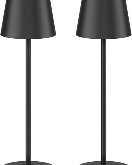 2 Pack Dimmable Table Lamp 3000k Warm White, IP54 Wireless Bottle Lamp for Indoor and Outdoor, 5000 mAh Rechargeable Table Lamp for Family, Restaurant & Bar(Black) - LeafyLoom
