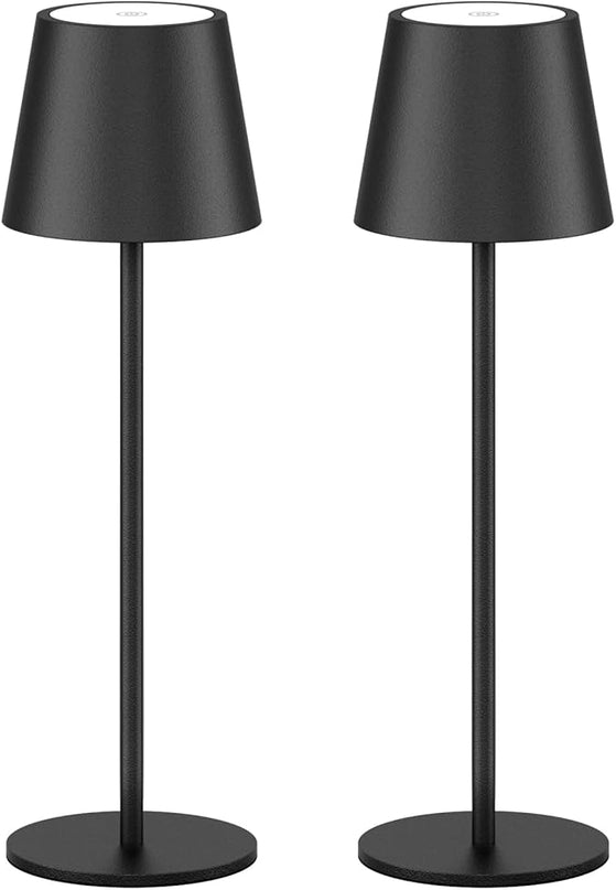 2 Pack Dimmable Table Lamp 3000k Warm White, IP54 Wireless Bottle Lamp for Indoor and Outdoor, 5000 mAh Rechargeable Table Lamp for Family, Restaurant & Bar(Black) - LeafyLoom