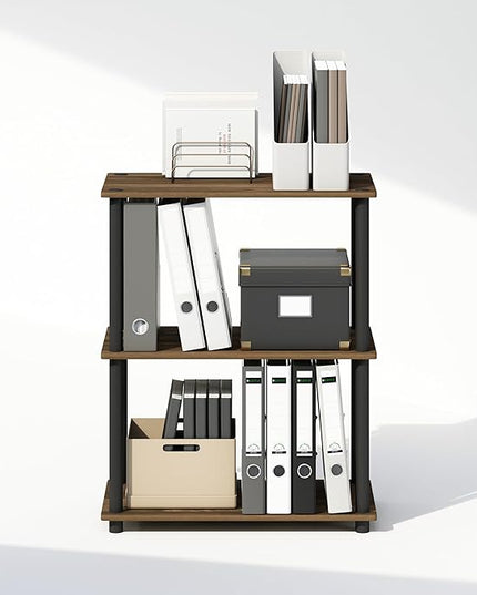 Furinno Turn-N-Tube 3-Tier Multipurpose Compact Display Rack, Shelving Unit, Bookcase, Columbia Walnut/Black - LeafyLoom