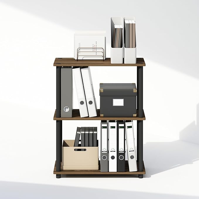 Furinno Turn-N-Tube 3-Tier Multipurpose Compact Display Rack, Shelving Unit, Bookcase, Columbia Walnut/Black - LeafyLoom