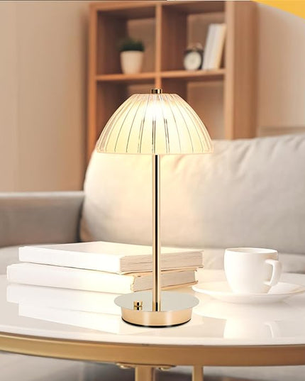 Pumpkin LED Table Bedside Lamp with Touch Sensor, 3 Color Dimmable Cordless Desk Lamp(White/Warm/Natural),USB Rechargeable Night Lamp for Kids Room,Living Room,Bedroom,Study,Office(Gold) - LeafyLoom