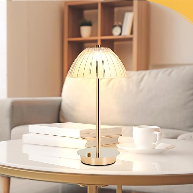 Pumpkin LED Table Bedside Lamp with Touch Sensor, 3 Color Dimmable Cordless Desk Lamp(White/Warm/Natural),USB Rechargeable Night Lamp for Kids Room,Living Room,Bedroom,Study,Office(Gold) - LeafyLoom